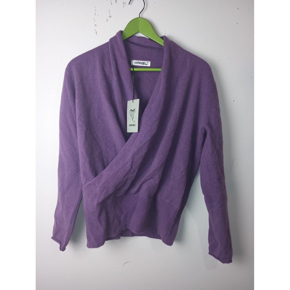 XAWZL Purple 100% Merino Wool Wrap Front Surplice Sweater Women XL NWT